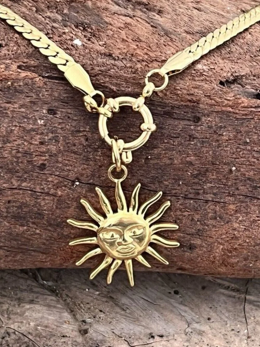 18K Gold Plate Herringbone Charm Holder Necklace Stainless Steel Women’s Jewelry